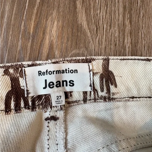 Reformation High Rise Jeans in Cream and Brown - Picture 5 of 5